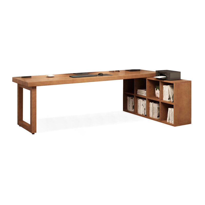 Brown L-Shaped Solid Wood desk, 29.53" H x 86.61" W x 47.24" D, Right Hand Return