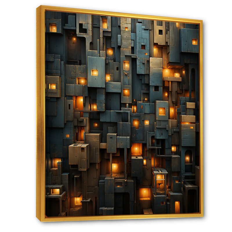 «Copper Canyons Skycrapers Cityscape I», Cadre flottant doré, H 44 po x l 34 po