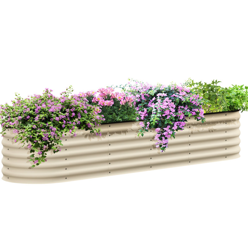 7.9' X 2' 1.4' Galvanized Raised Flower Bed, Outdoor Metal Planter With Edging For Herbs & Vegetables, Cream Finish Garden Bed Kit, Protection, Flower, Herb Veggie Planting, Cream, Easy Assembly