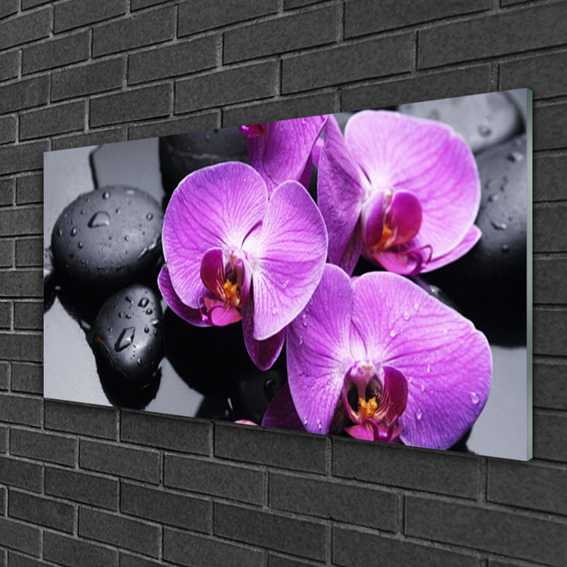 Floral Flower Stones - No Frame Print on Glass