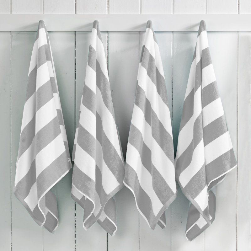 Serviettes de plage surdimensionnées 100% coton à rayures Cabana, Light Grey, Beach Towel - 4 Pack
