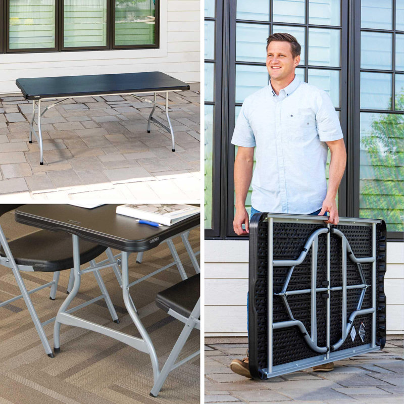 6-Foot Black and Silver Rectangular Folding Table