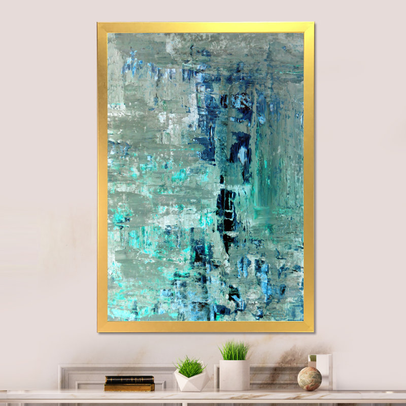«Blue Meets Turquoise», art abstrait - peinture sur toile encadrée