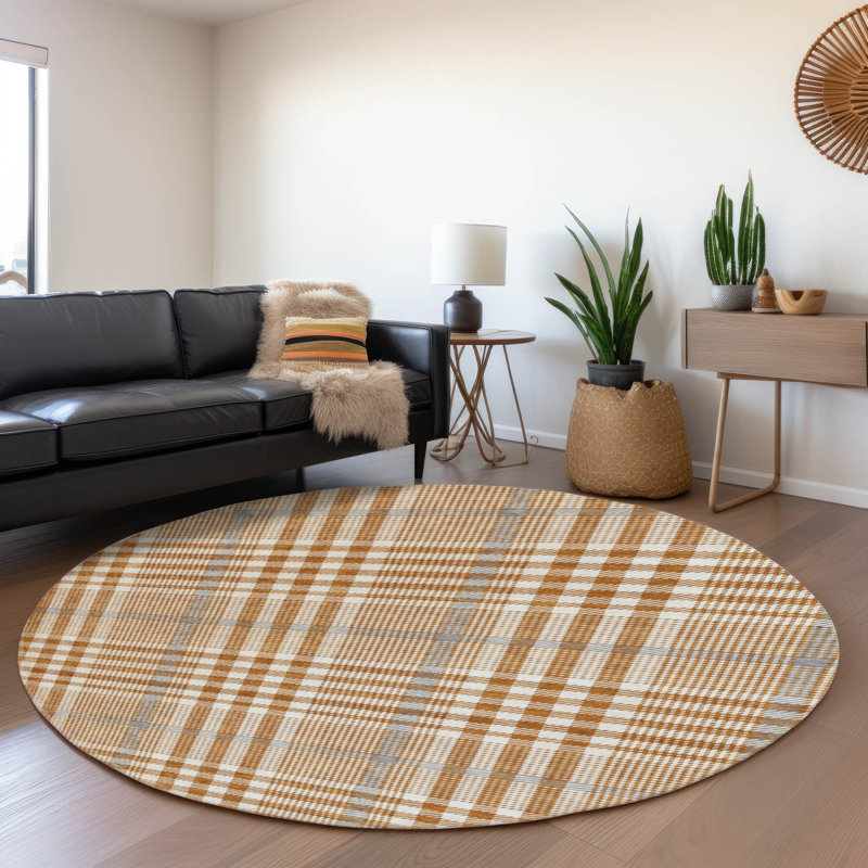 Tapis à carreaux Corry AMF1054 lavable à la machine de qualité supérieure, Rond 8 pi