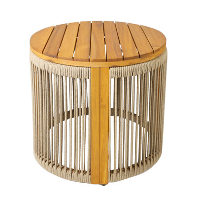 Ekua Acacia Wood Rope Weaving Patio Outdoor Side Table