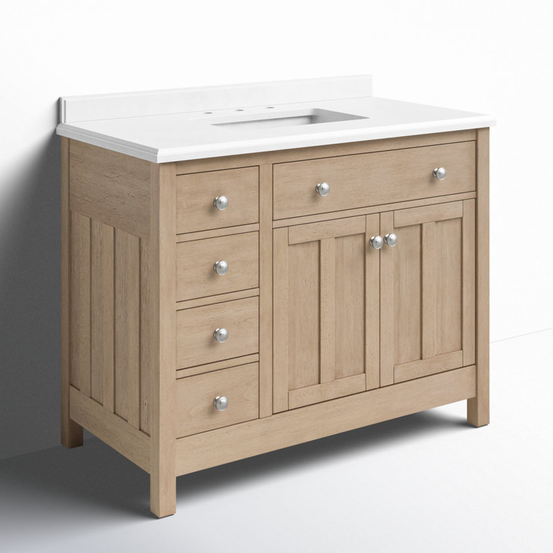 Newcastle 42" Sahara Birch Single Sink Bathroom Vanity with White Marble Top