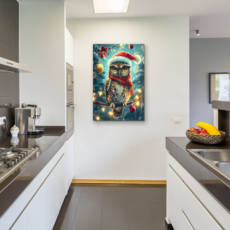 Art mural en verre épique «Owl With Glasses Hat And Shaman (1)» par Momart, H 36 po x l 24 po x P 0,2 po