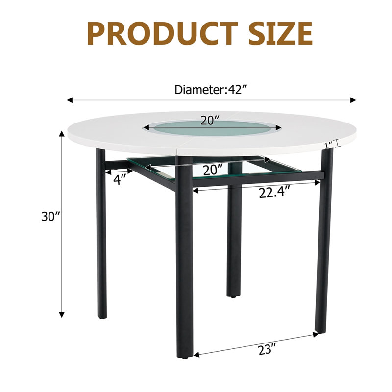 Table de salle à manger 42 pouces moderne et minimaliste pour 4 à 6 personnes, White