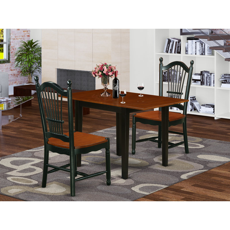L'ensemble de 3 pièces de table de salle à manger moderne contient une table rectangulaire en bois avec Dropleaf et 2 chaises de salle à manger, noir et cerise