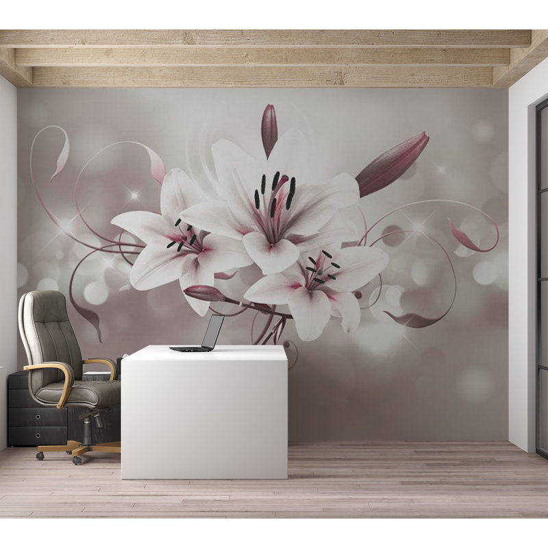 Murale florale pelez et collez - Magnolias en fleurs, L 55 po x l 77 po