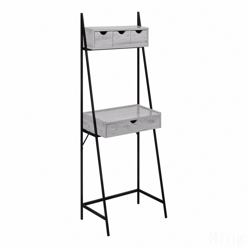 Bureau d'ordinateur, bureau personnel, ordinateur portable, incliné, tiroirs de rangement, L 32 po, bureau, stratifié gris, métal noir, contemporain, moderne