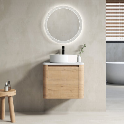 Meuble-lavabo mural 24 po avec lavabo d'art en céramique et porte à fermeture en douceur, emballage KD, contreplaqué