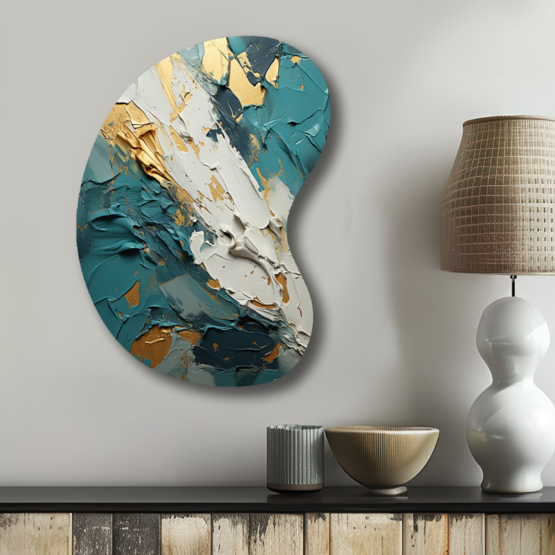 Llanas Serenity Sunset In Teal I - formes abstraites en forme de flèche - art mural asymétrique en métal, H 31 po x l 22 po