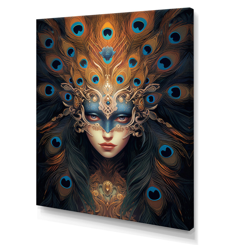 " Peacock Feather Mysterious Goddess I ", Wrapped Canvas, 44" H x 34" W x 1.5" D