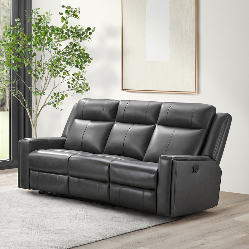 Ashlley 81.5'' Leather Reclining Sofa, Gray Genuine Leather