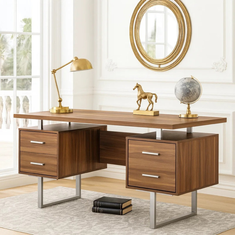 Bureau en bois massif , Noyer brun