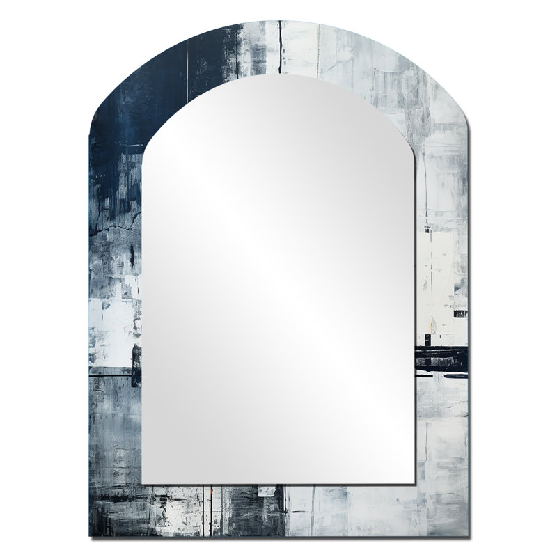 Black And White Cityscape Road Expression IV - Modern Arch Wall Mirror, 34" x 25"