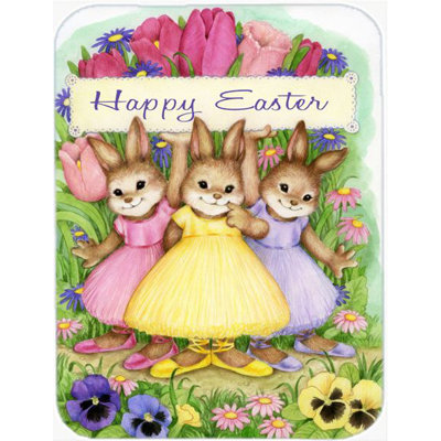 Caroline's Treasures Three Bunnies Happy Easter Glass Cutting Board