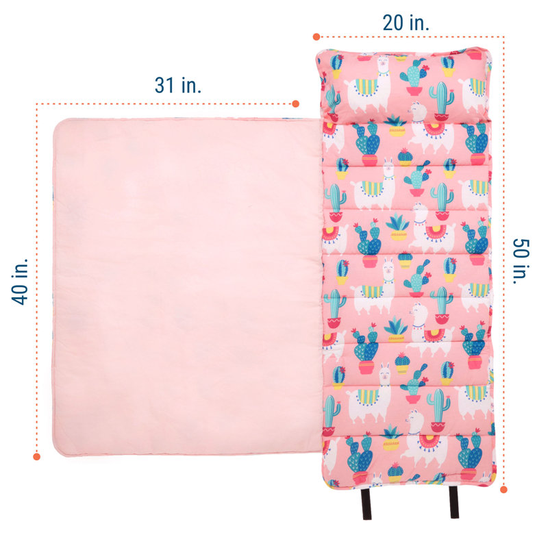 Wildkin Kids Original Nap Mat – Cozy Kids Sleep Mat with Pillow, Ideal for School & Travel - Llamas and Cactus Pink