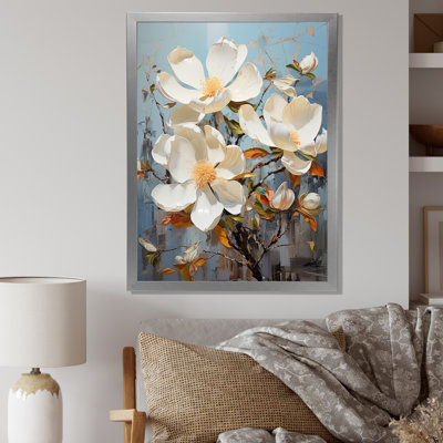 «Pearl White Magnolias Bloom In Sunlit Garden II», reproduction sur toile