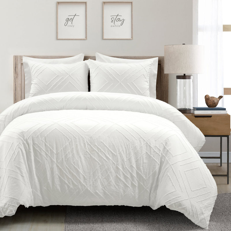 White Microfiber Reversible 3 Piece Duvet Cover Set, King Duvet Cover + 2 Standard Shams