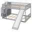 Lit superposé double au-dessus de double avec escalier en bois de pin massif de 92,7 x 105,5 x 51,6 pouces gris avec trois tiroirs et glissade-131508577