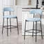 Tabouret de bar 26 po à hauteur de comptoir avec housse en tissu pour îlot de cuisine avec base thermolaquée noire et repose-pieds (Bleu)