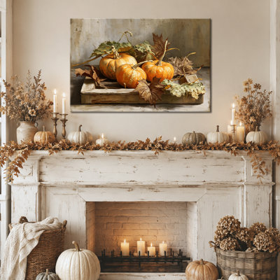 Art mural d'automne, art mural en toile de citrouille avec feuilles d'automne, décoration murale photos d'automne, art mural d'automne enveloppé dans une galerie, toile de ferme confortable pour le salon ou l'entrée, 20 po x 30 po