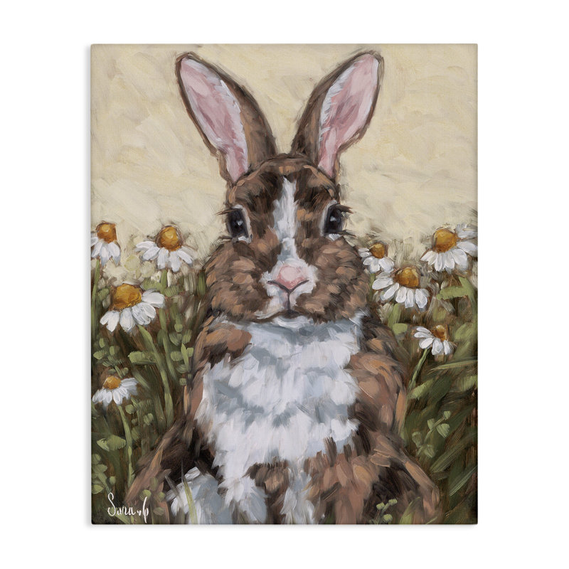 Portrait de lapin avec toile marguerites, design par Sara G. Designs, H 40 po x l 30 po