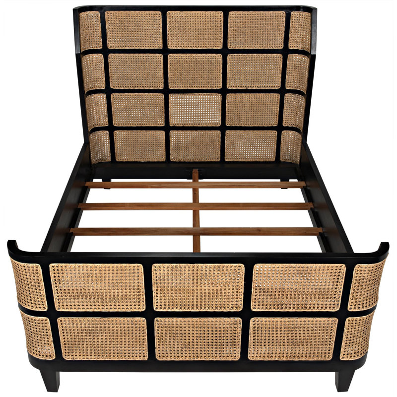 Noir Porto Queen Wingback Bed with Hand-Rubbed Black Mahogany Frame