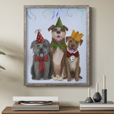 Christmas Party Mutts, reproduction encadrée - bois massif
