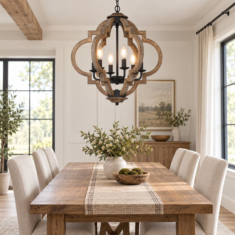 Lustre 6 lumières en bois de ferme