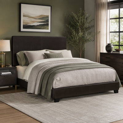 Luxurious Faux Leather Queen Panel Bed with Elegant Stitching and Modern Design, Perfect for Contemporary Bedrooms