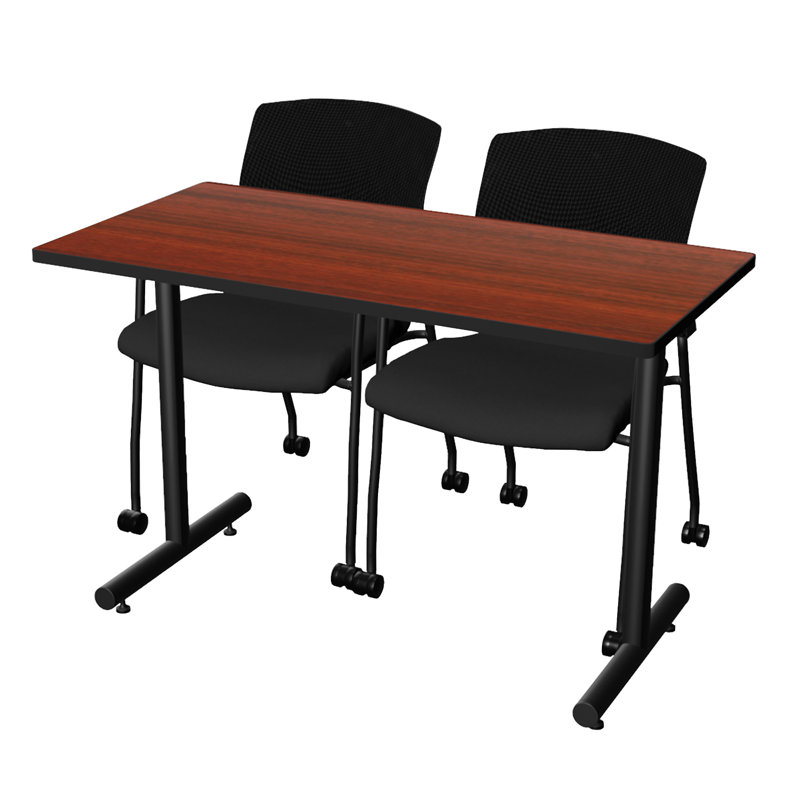 Table de formation à base en T 84 x 24 po Inbox Zero Kobe - 2 chaises Knight, H 29 po x L 48 po x l 24 po, Acajou