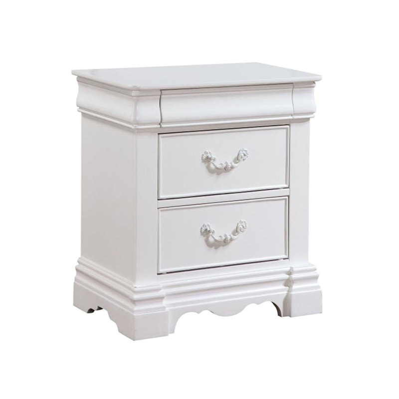 Table de chevet blanche en bois de pin avec 3 tiroirs - doublée de feutre et dotée d'un design raffiné