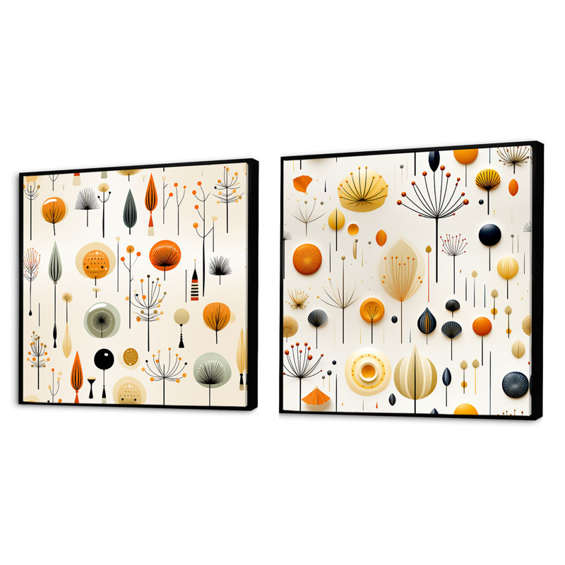 Hennen - Ensemble de 2 collages de formes carrées abstraites, Cadre flottant noir, H 30 po x l 61 po