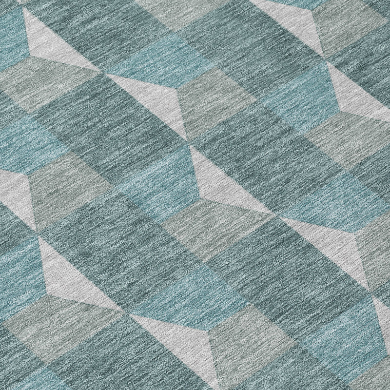 Tapis géométrique intérieur / extérieur lavable à la machine Chantille ACN2680, Sarcelle, 8 pi x 10 pi