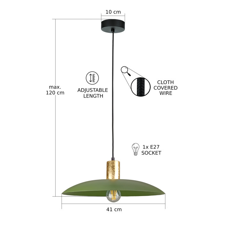 1 - Light Matte Black Dome Pendant, Gold/Khaki