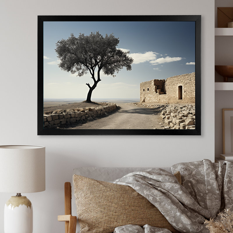Arbre sur la route de la solitude, art mural sur toile, Cadre simple noir, H 12 po x l 20 po x P 1 po
