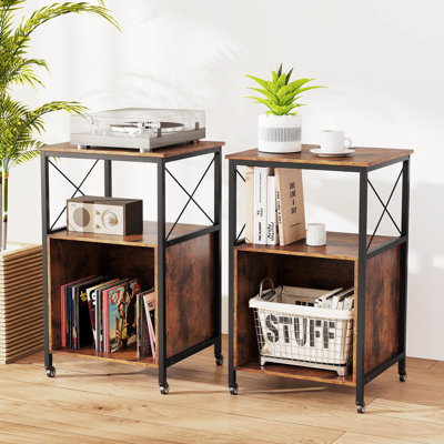 Mobile Record Player Stand With Power Outlet Open Shelf & Dividers Metal Frame by 17 Stories