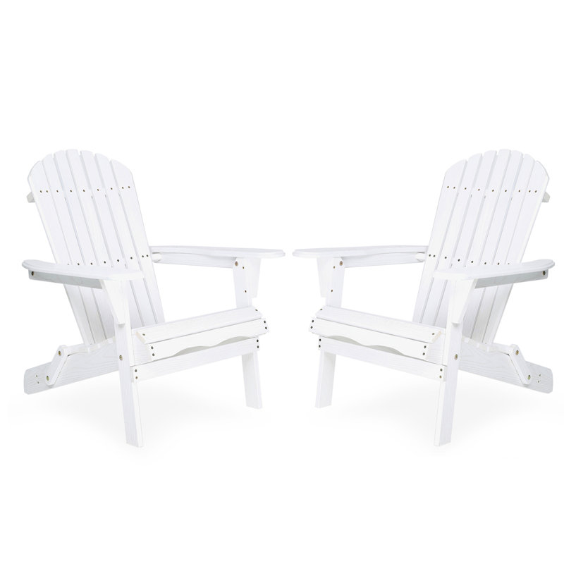 2Pcs Wood Outdoor Chair - Folding, White, Grain Design White Patio 2Pcs, Wood, Modern Style, White