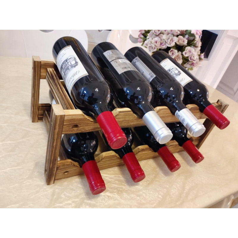 Support à vin en bois pour 8 bouteilles, support à vin pour comptoir à 2 niveaux, support à vin autoportant en bois de pin carbonisé pour comptoir de cuisine, bar, armoire, salle à manger