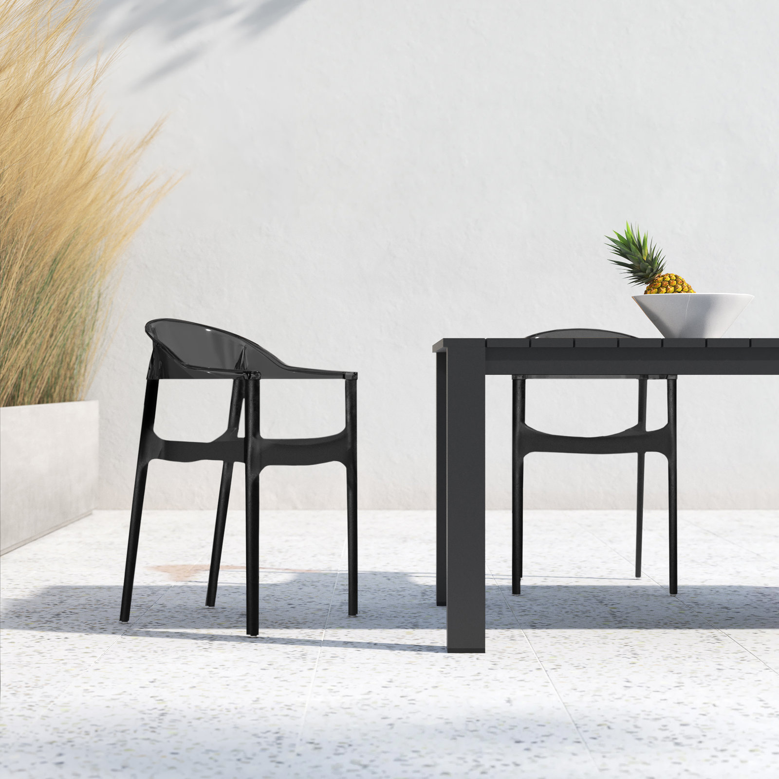 Stella Stacking Patio Dining Armchair, Black/Transparent Black
