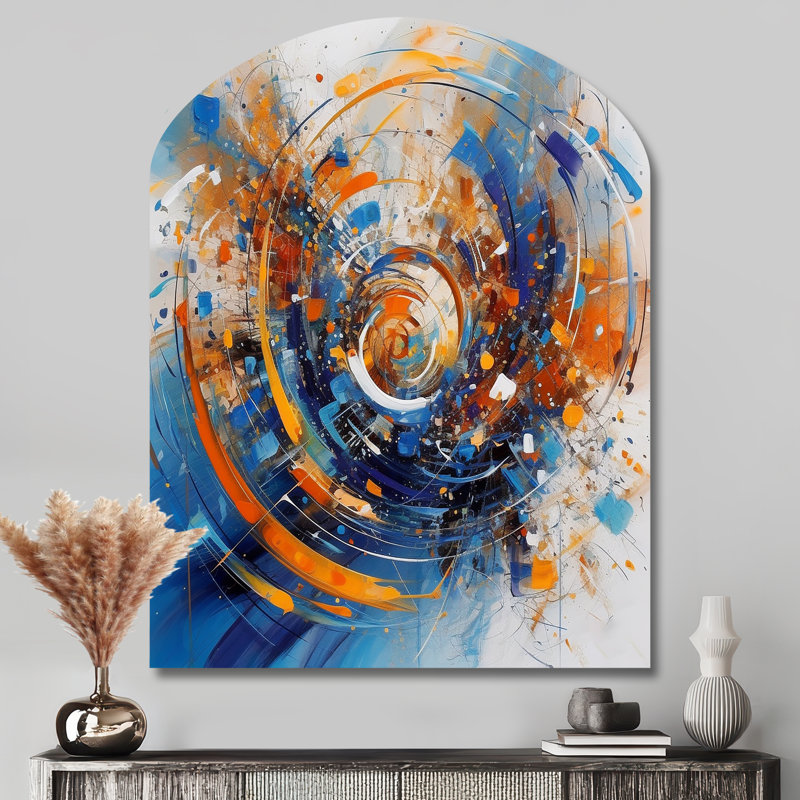 «Blue and Orange Space» - Arch surréalisme paysage, décoration murale sculpture en métal asymétrique, H 43 po x l 33 po