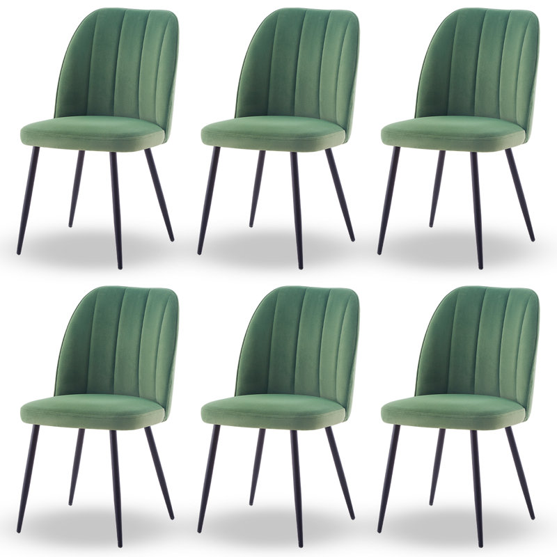 Velvet/Faux Leather Upholstered Modern Armless Dining Chair with Adjustable Feet, Grass Green
