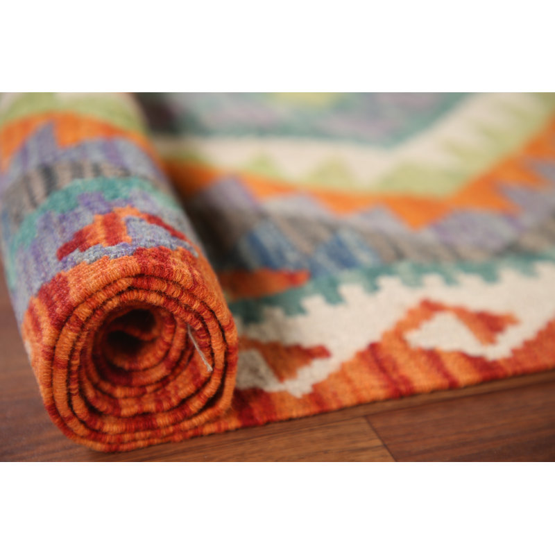 Tapis décoratif multicolore en laine kilim oriental 4 x 6