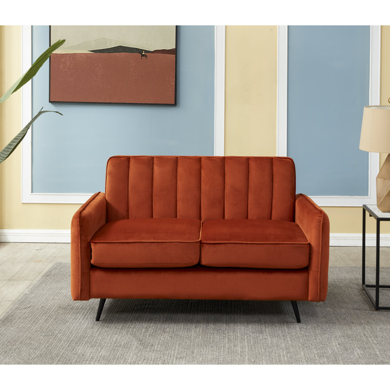 Acke 2 Seater Velvet Loveseat, Rust 