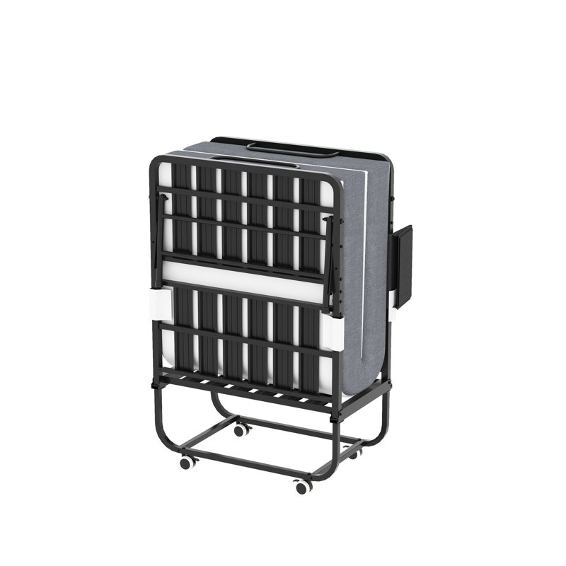 Lit simple pliant de 75 pouces avec matelas confortable en mousse à mémoire de forme de 5 pouces, conception d'espace, structure en métal sur roulettes pour adultes, roues de 5 po pour économiser de l'espace, petits espaces idéaux