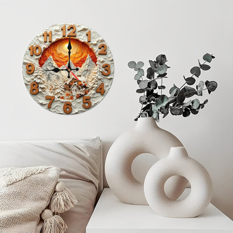 Horloge murale chalet d'hiver