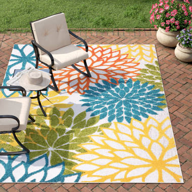 Voight Floral Orange/Blue/Green Indoor / Outdoor Area Rug Andover Mills Rug Size: Rectangle 9'6 x 13